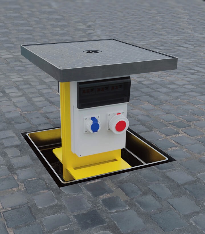 Image of an in-ground unt with the hinged lid open